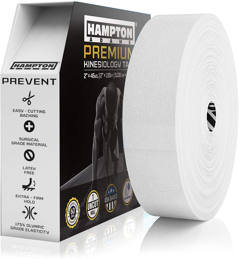 [Australia] - Hampton Adams | Official BJJ Partner | As Seen on Shark Tank | Kinesiology Tape Bulk Roll (135ft) | Muscle Joint Support for Knees Shoulders Back Plantar Fasciitis | Waterproof 1-Pack White 