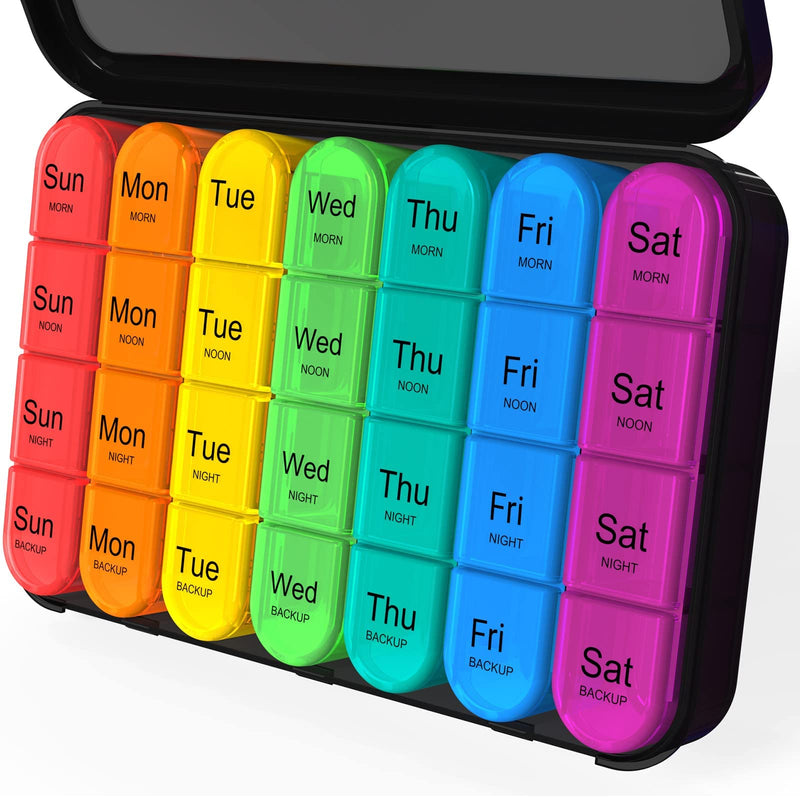 [Australia] - Daviky Pill Organizer 4 Times a Day - Pill Box 7 Day, Large Weekly Medicine Pill Organizer for Travel with Removable Individual Containers, Pill Case to Hold Daily Vitamins, Supplements and Medication Black 