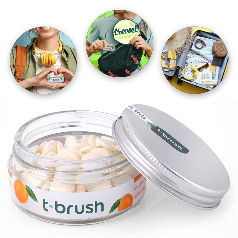 [Australia] - T-brush Whitening Travel Toothpaste Tablets Natural Ingredients, SLS Free, Gluten Free, Cruelty Free, Eco Friendly Packaging, Vegan - Orange Flavoured- Fluoride Free- 90 Tablets 