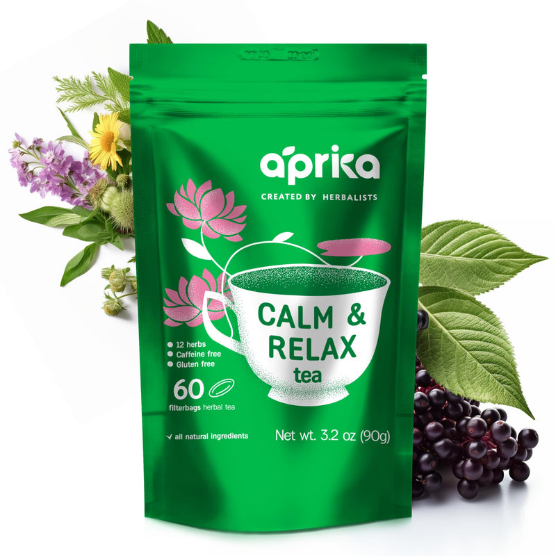 [Australia] - AprikaLife - Calm and Relax Herbal Tea, Stress Relief + Relaxation + Sleep Tea with Chamomile, Peppermint and Lavender - 60 bags. Delicious, Soothes Nerves, Improves Mood Calm & Relax Tea 