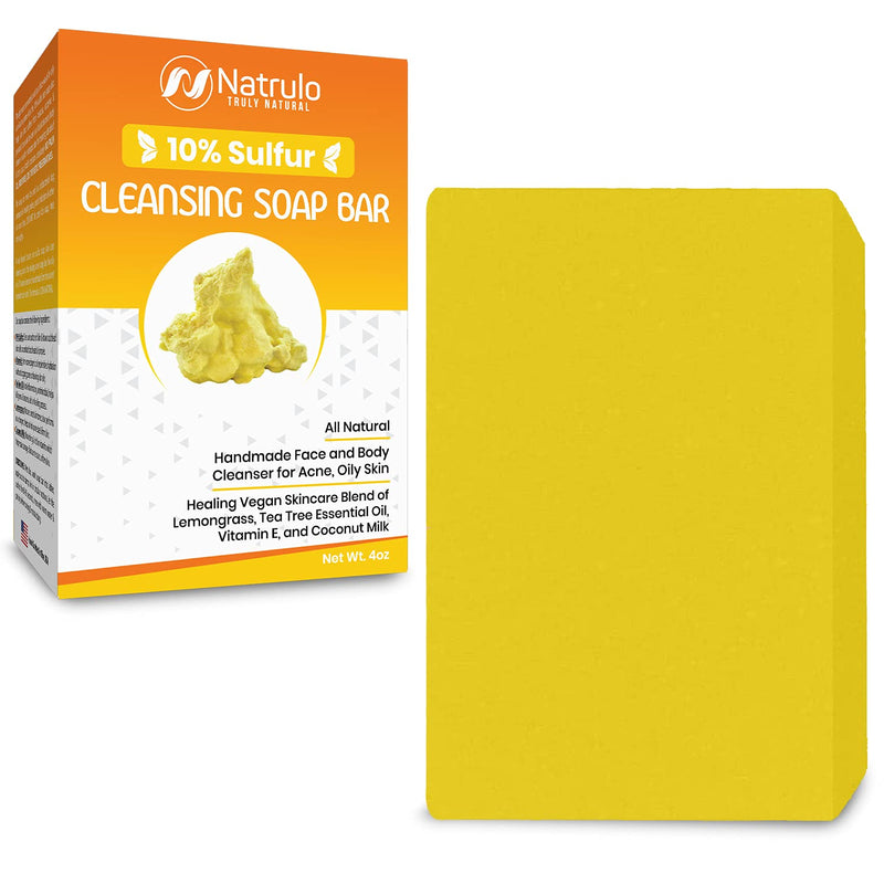 10% Sulfur Soap Cleansing Bar for Face & Body – All Natural Facial Cleanser for Acne, Oily Skin – Healing Skincare Blend of Lemongrass, Tea Tree Essential Oil, Vitamin E, Coconut Milk – Made in USA Lemongrass,Tea Tree 4 Ounce (Pack of 1)