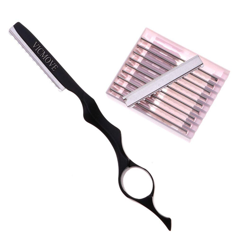 [Australia] - Professional Hair Styling Thinning Texturizing Cutting Feather Razor + 10 Replacement Blades Stainless Steel Black Color 11 Piece Set 