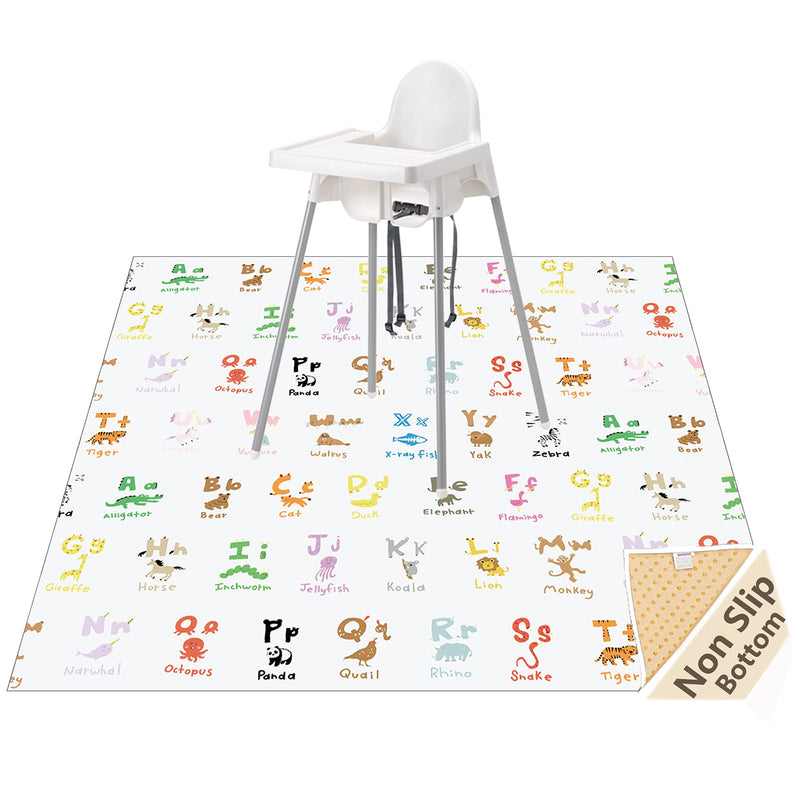 [Australia] - WOMUMON 51" Splat Mat for Under High Chair/Arts/Crafts, Baby Washable Spill Mat Waterproof Anti-Slip Floor Splash Mat, Portable Play Mat and Table Cloth Zoo Alphabets 