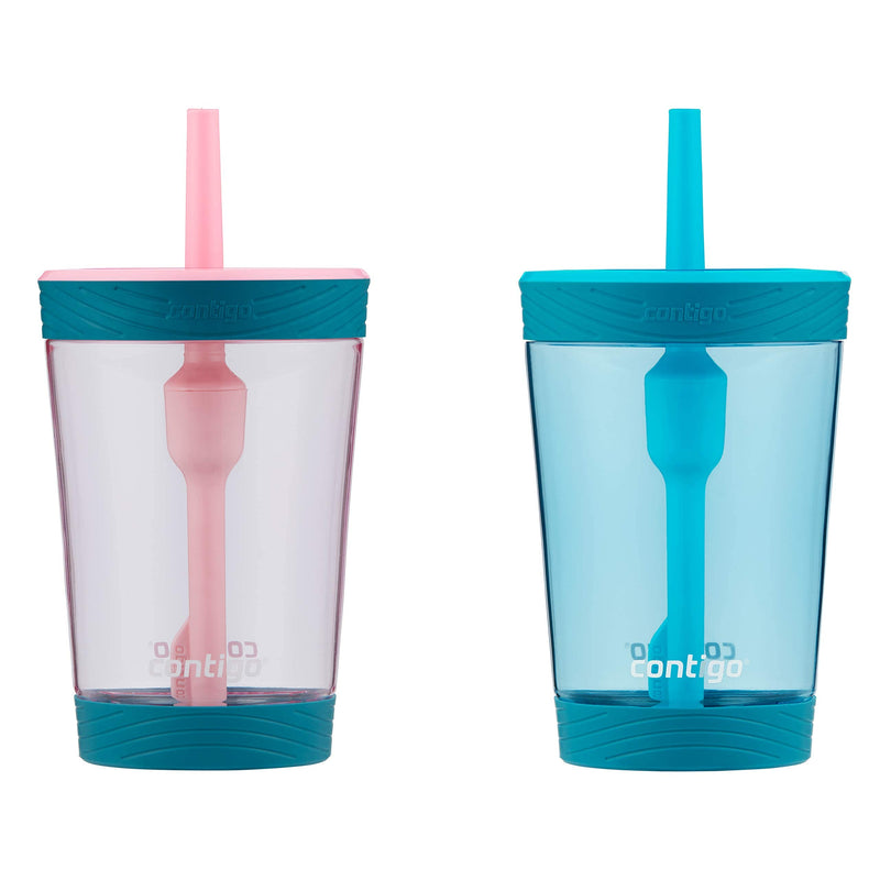 [Australia] - Contigo Kids Spill-Proof 14oz Tumbler with Straw and BPA-Free Plastic, Fits Most Cup Holders and Dishwasher Safe, 2-Pack Strawberry Cream & Blue Raspberry 14 oz 