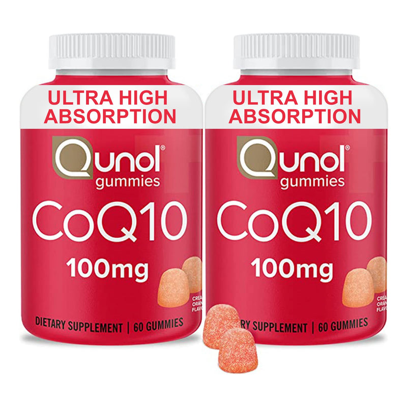 Qunol CoQ10 100mg Gummy, Ultra High Absorption, Antioxidant, 120 Gummies 60 Count (Pack of 2)