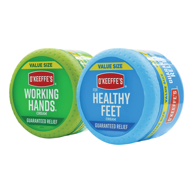 O'Keeffe's Working Hands Hand Cream, 6.8 oz Jar and Healthy Feet Foot Cream, 6.4 oz Jar - Repairing Skincare for Extremely Dry, Cracked Hands and Feet 13.2 Ounce (Pack of 1)