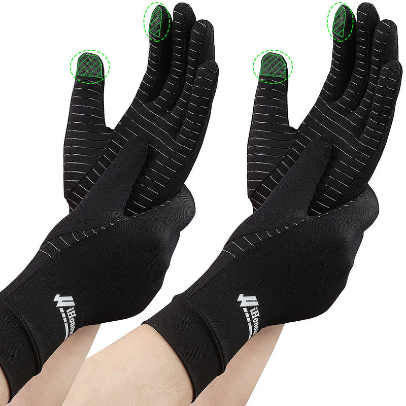 2-Pairs Pack Copper Full Finger Compression Gloves, Copper Arthritis Gloves for Women & Men Relieve Pain from Arthritis Pain, Swelling and Rheumatoid, and Everyday Hands Support (Large (Pack of 2)) Large (Pack of 2)