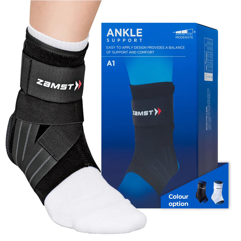 Zamst A1 Black Ankle Brace for Sports - Breathable Sports Ankle Support for Men and Women with Adjustable Three Way Straps for Moderate Lateral Ankle Sprain - Left, Medium Black - Left