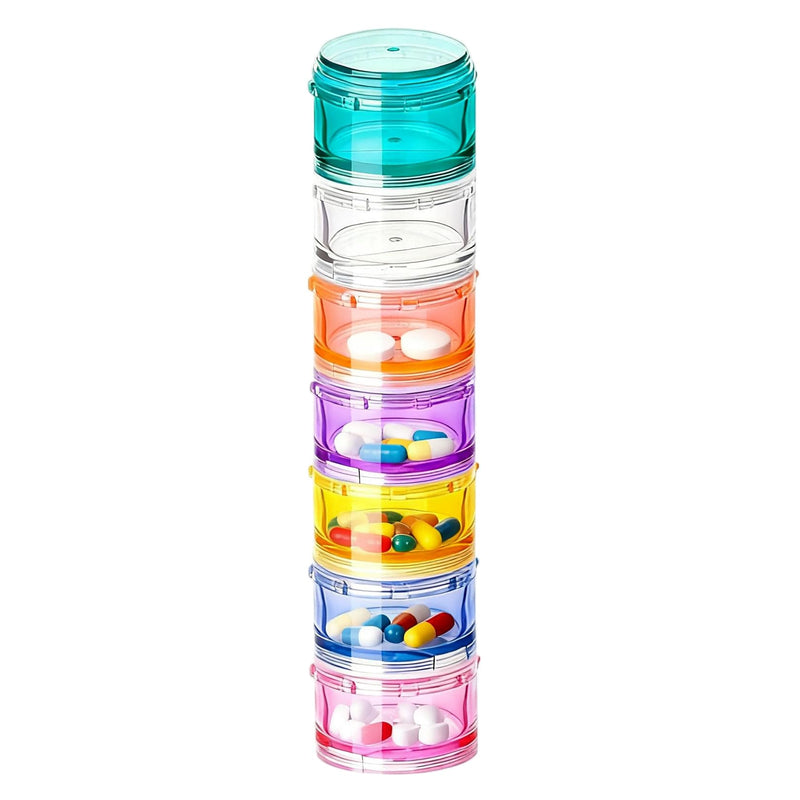 Stacking Pill Box Vitamin Organizer 7 Day Travel Case Holder Container (Multicolor, S) Multicolor