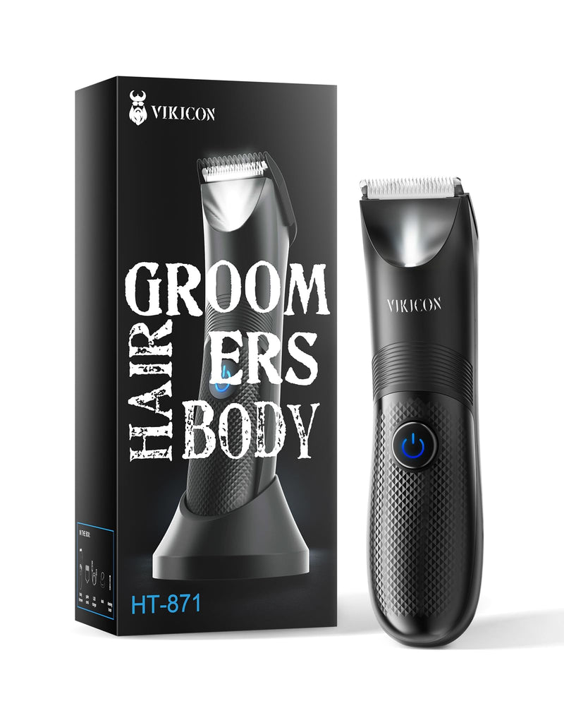 VIKICON Manscape Trimmer for Men - No Nicks Electric Razor-Shaver for Balls/Pubic/Groin/Legs/Chest Hair Removal w/Light & Ceramic Blade, IPX7 Waterproof Body Groomer USB-C Charging, Gifts for Him Dad Black