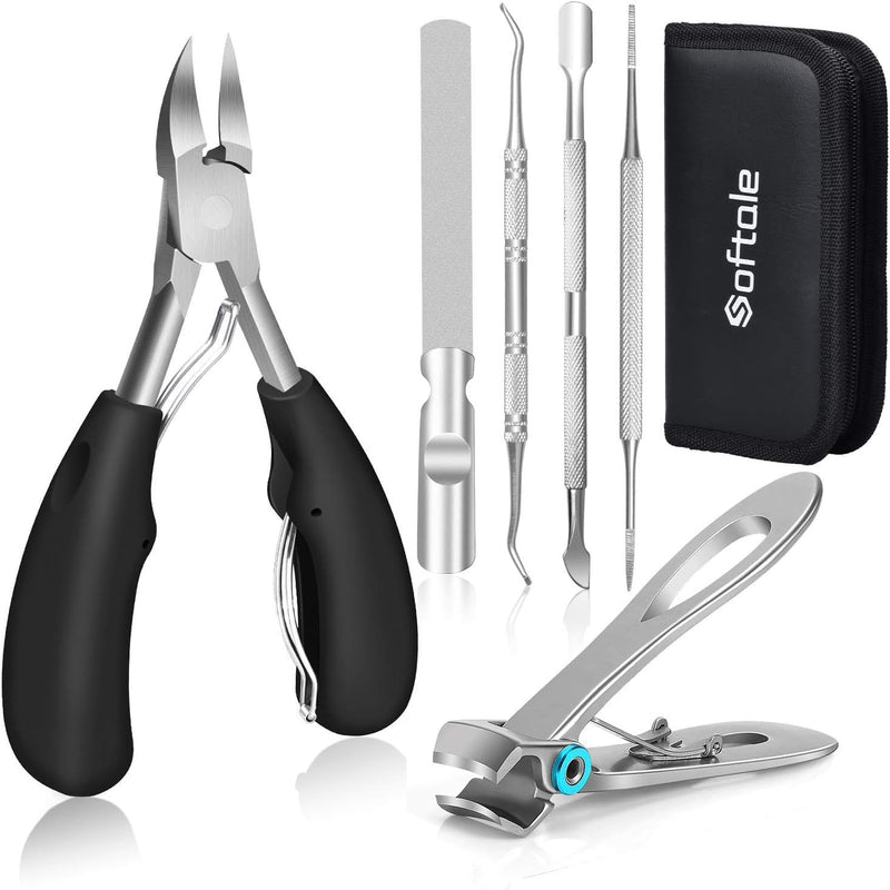 [Australia] - Toenail Clippers for Thick Nails, Azymi Podiatrist Toenail Clippers for Thick Ingrown Nails for Seniors Sharp Curved Blades Anti-Slip ABS Handle, Toe Nail Trimming Set with Large Nail Clippers Black A 