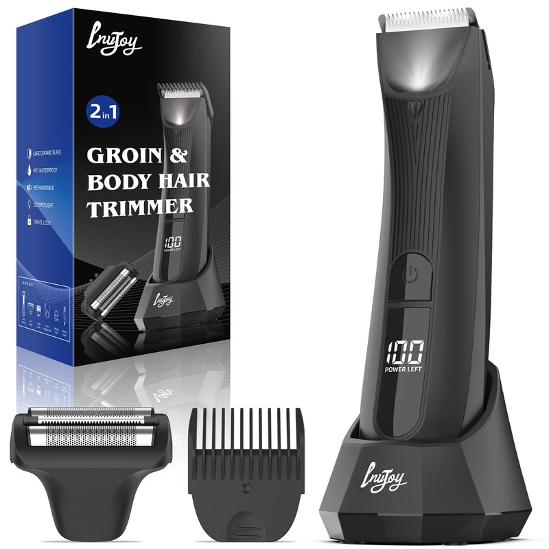 [Australia] - INVJOY Manscape Body Trimmer for Men, Waterproof Electric Razor/Shavers with Dual-Head for Facial, Pubic & Groin Hair Grooming, Ceramic & Foil Blades Hair Trimmer with LED - Birthday Gift for Him Dad 