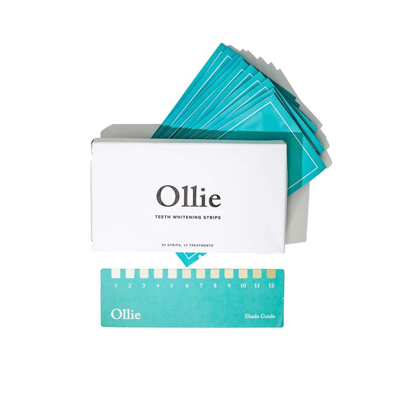 [Australia] - Ollie Teeth Whintening Strips 24 Strips, 12 Treatments, includes Shade Guide to Track Progress, Super Sticky Non - sensitive White Strips for Teeth Whitening 