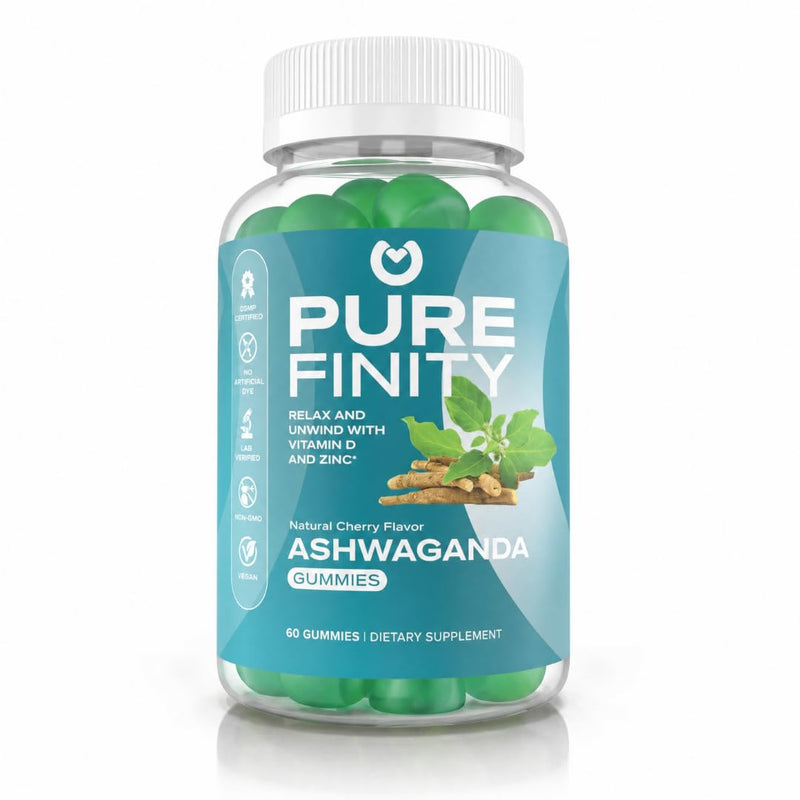Ashwagandha Gummies with Vitamin D & Zinc – Supplement for Relaxation, Calming, and Mood Support – Gluten Free, Non-GMO, Vegan, 60 Count