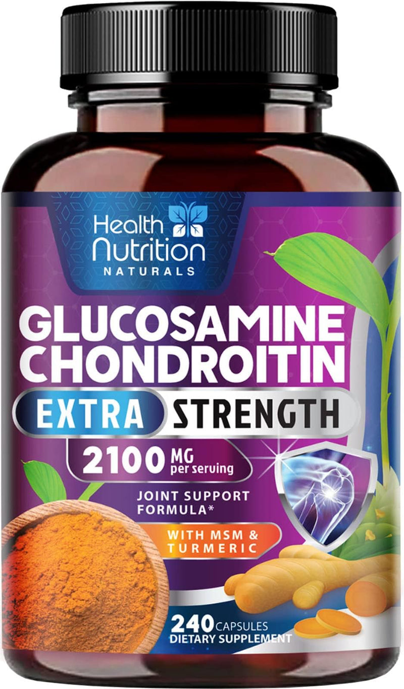[Australia] - Glucosamine Chondroitin Supplements MSM Complex - Joint Support with Turmeric, Boswellia, Quercetin for Joints, Back, Hands, Bones, Knees & Mobility, Triple Strength Glucosamine Sulfate - 240 Capsules 240 Count (Pack of 1) 