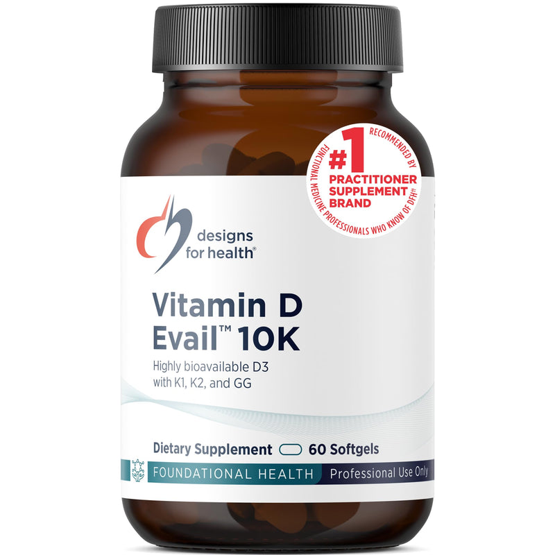 Designs for Health D-Evail 10K - 10,000 IU Vitamin D Supplement with Vitamin K (K1, K2 as MK-4) + GG - Bone, Cardiovascular + Immune Support - Improved Bioavailability Vitamin D3 (60 Softgels)