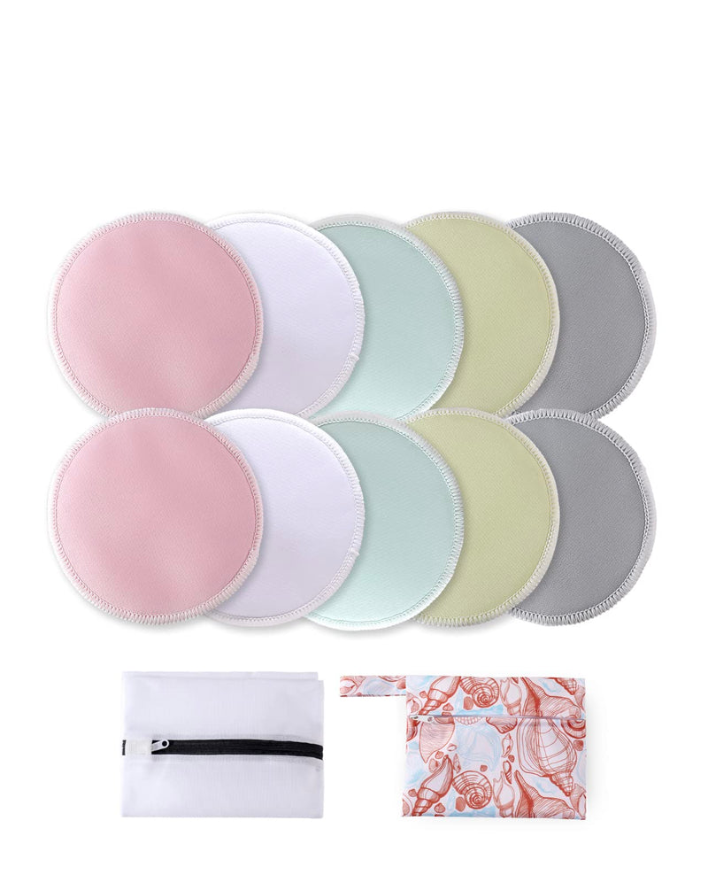 [Australia] - Breast Pads 10pcs Reusable Nursing Pads Washable+ Wet Bag and Laundry Bag - Breast Pads for Leaking Milk - Super Absorbent Nursing Pads Nursing Nipple Pads (Large 4.7") pure color 
