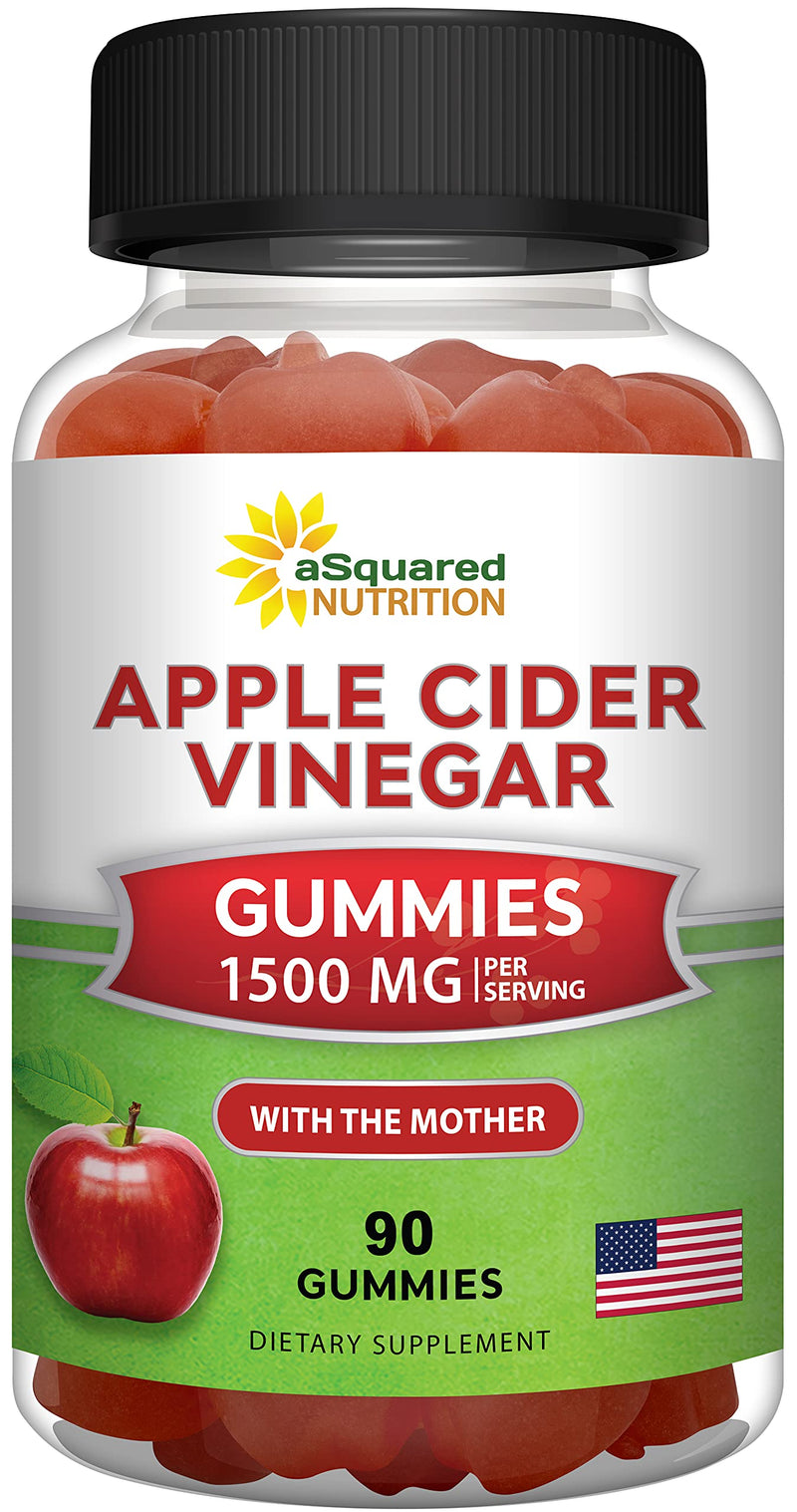 Apple Cider Vinegar Gummies - 1500mg/Serving - ACV Supplement with Mother | ACV with Vitamin B6 & B12, Folic Acid - Vegan Gummy Alternative to Capsules, Pills, Tablets & Drink - 90 Gummies 90 Count (Pack of 1)