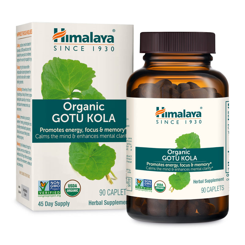 [Australia] - Himalaya Organic Gotu Kola, 45 Day Supply - Herbal Nootropic Supplement with Adaptogens for Energy, Focus, Memory, and Calming Relaxation - Vegan, Non-GMO, Gluten Free, 650 mg, 90 Caplets 