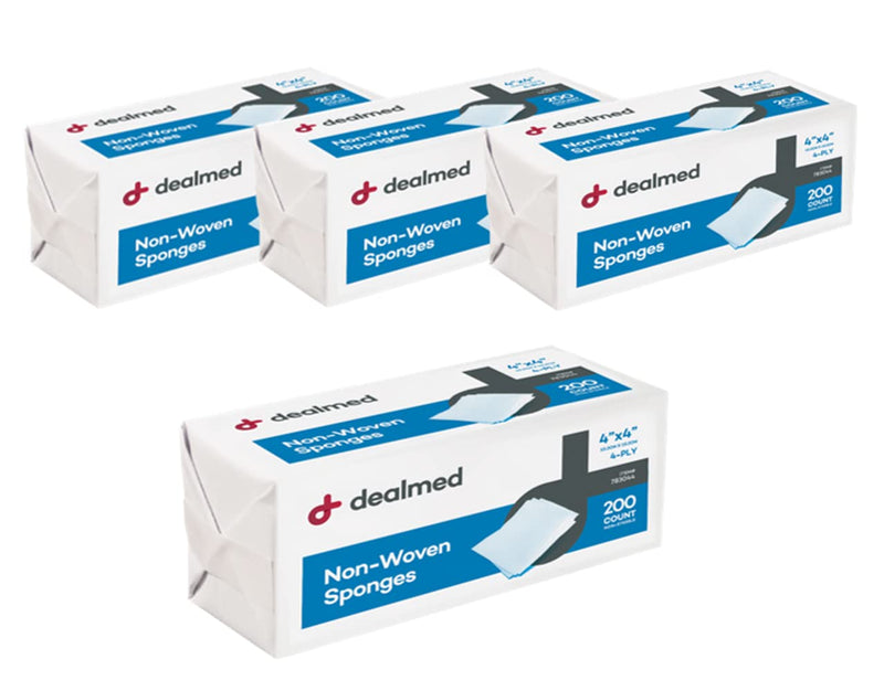 [Australia] - Dealmed Non-Woven Gauze Sponges - 4-Ply, 4" x 4" All-Purpose Non-Sterile Absorbent Dental Gauze Wound Care for First Aid Kit/Medical Facilities, 200 Count (Pack of 4) Pack of 4 