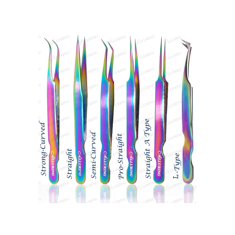 Alluring Rainbow Multi-Color Tweezers for Eyelash Extension (set of 6 pcs) Set of 6 pcs