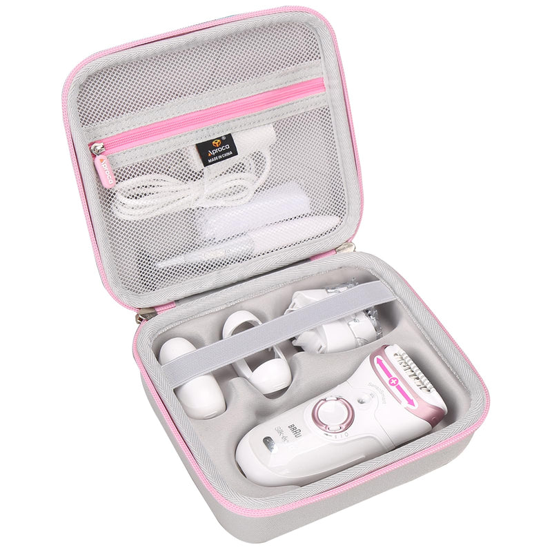 Aproca Hard Travel Storage Portable Case, for Braun Epilator Silk-épil 9 9-720 / Silk-épil 9 9-890 Hair Removal and Accessories Pink