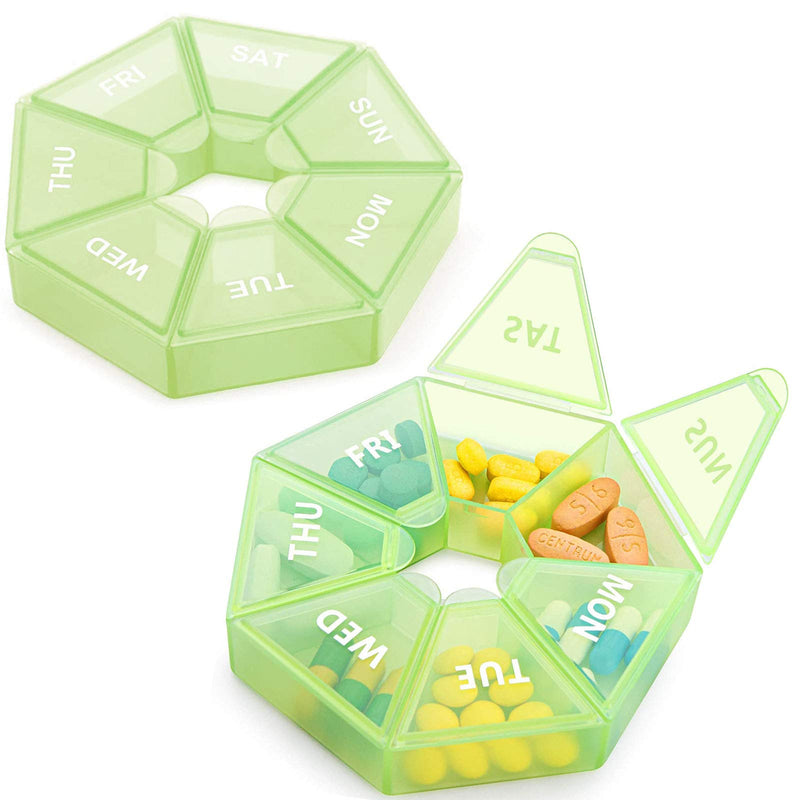 2PCS Weekly Pill Organizer Large 7 Day Pill Box Organizer Daily Medicine Case for Vitamin Fish Oil Pills Supplements Arthritis Friendly Green