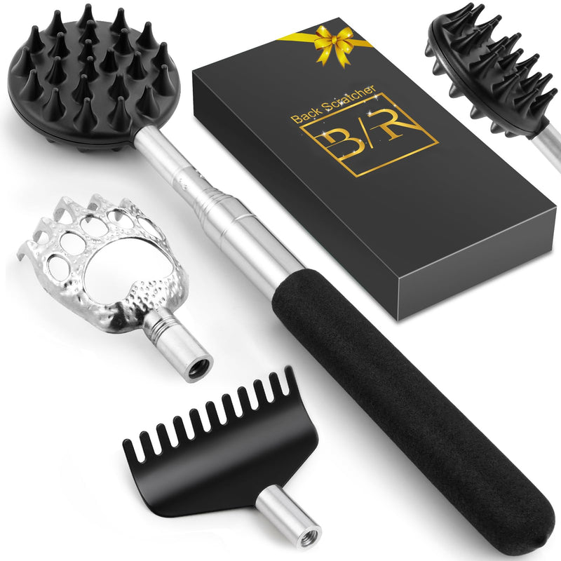 [Australia] - TUKUOS Telescoping Back Scratcher with 3Pcs Detachable Scratching Heads, Back Scratcher for Men/Women,Dual Sides Scratcher/Metal Paw/Rake Scratcher Fathers Day Dad Gifts for Men Husband Black 