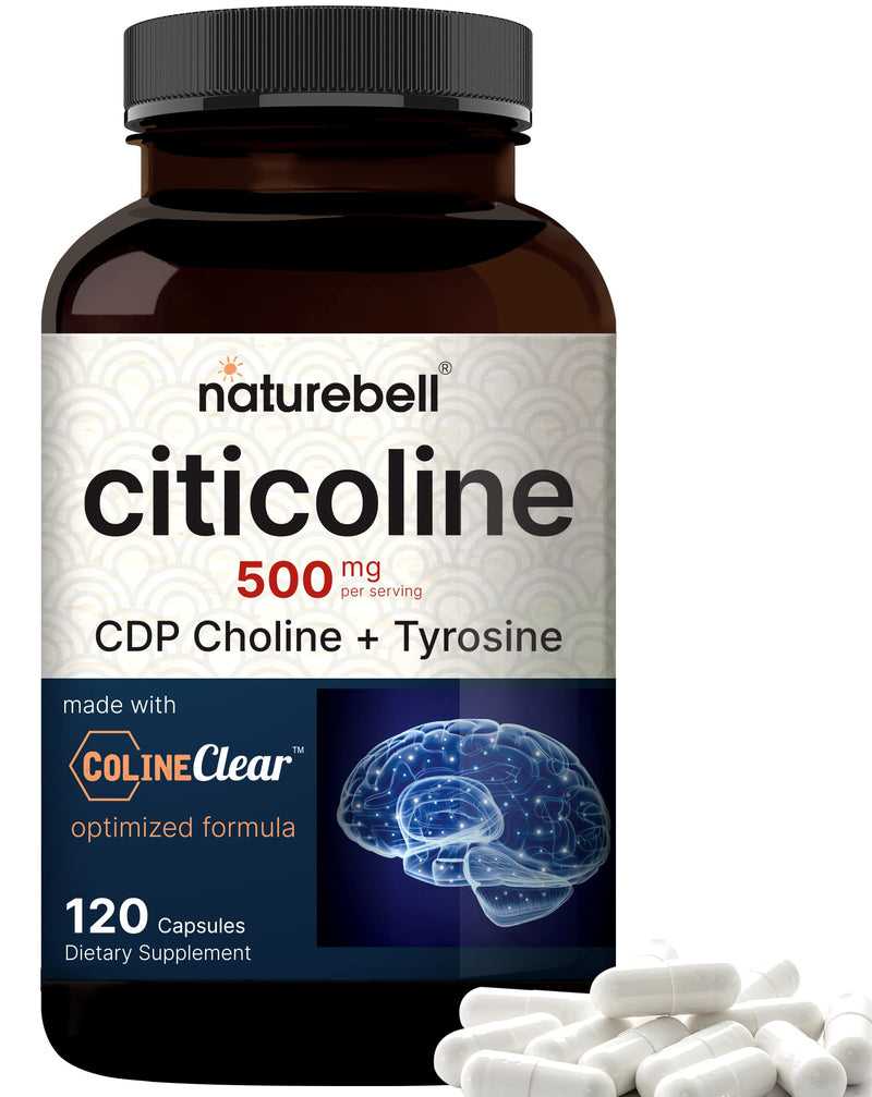 [Australia] - NatureBell Citicoline Supplements, CDP Choline, Citicoline 500mg Plus Tyrosine 50mg Per Serving, Optimized Dosage, 120 Capsules, 2 in 1 Formula, Dual Action Brain Supplement, Non-GMO 