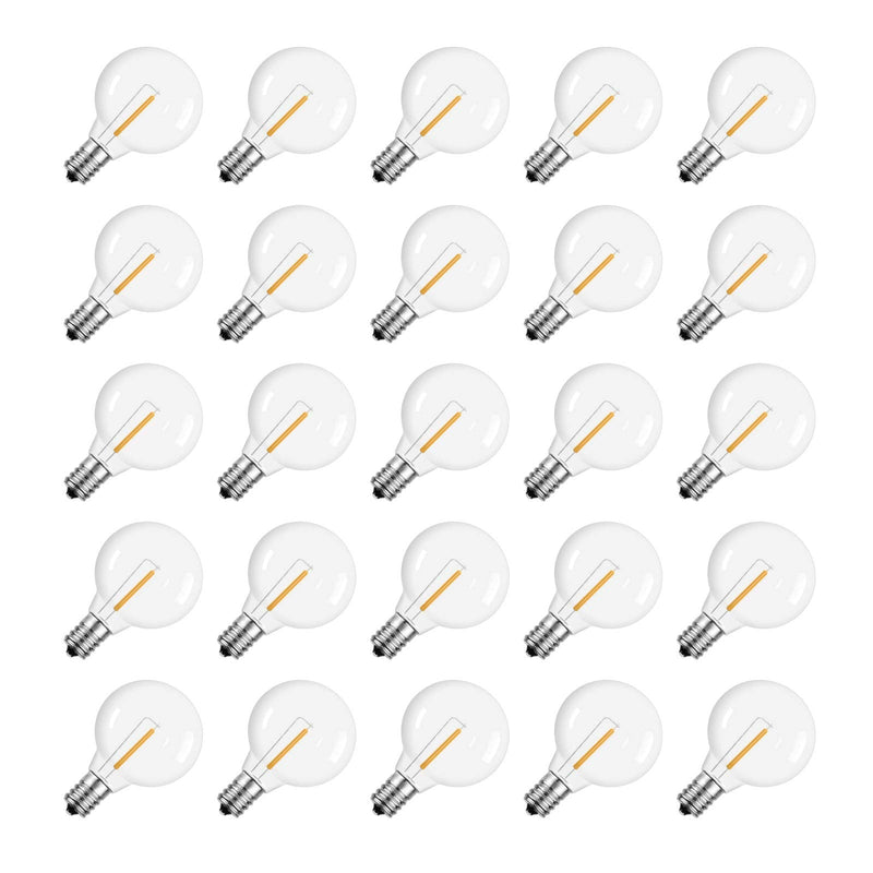 [Australia] - Meconard G40 Led Replacement Light Bulbs, E12 Screw Base Shatterproof Globe Bulbs for Outdoor String Lights, 1Watt Equvalent to 5 Watt Incandescent Bulbs,Warm White, 25Pack Warm White 25 Count (Pack of 1) 
