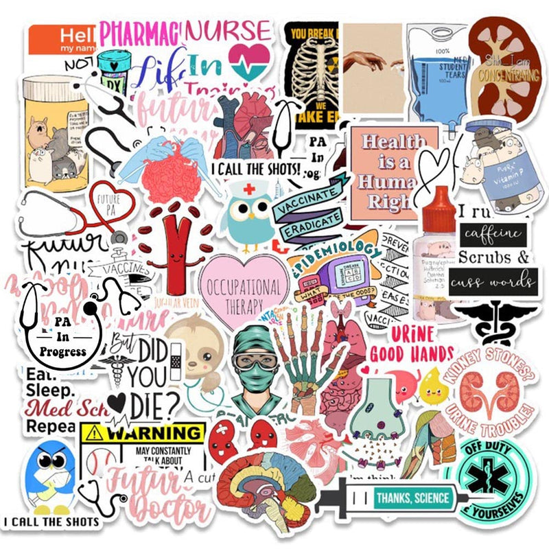 [Australia] - Medical Science Equipment Stickers| Doctor Nurse Stethoscope Waterproof Vinyl Stickers| Human Body Organ Anatomy Map Decals for Water Bottles Laptop Luggage Cup Computer Mobile Phone Skateboard Medical Science Equipment 