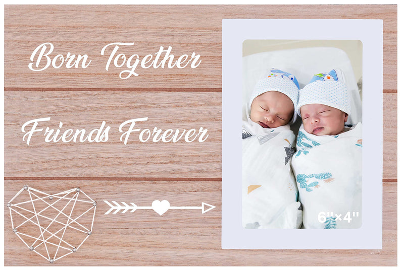 [Australia] - New Baby Gift-Nursery Decor-Twin Baby Sign Gift for New Baby-Twin Baby Gifts from New Mom Dad Couple-Born Together Friends Forever-Twins Baby Gifts-Wood Picture Frame Photo Frame for 6''×4'' Photo 