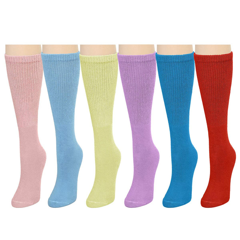 [Australia] - Falari Women Diabetic Socks Diabetes Edema and Circulatory Loose Fitting Cotton Crew Socks - 6 Pairs 9-11 Crew Height - Assorted 