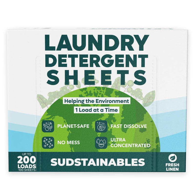 [Australia] - Eco Friendly Laundry Detergent Sheets (100 sheets 200 loads) - Plant based Free and Clear Strips for HE machine, travel, home clothes washing (Fresh Linen) 100 pack - Fresh Linen Scent 