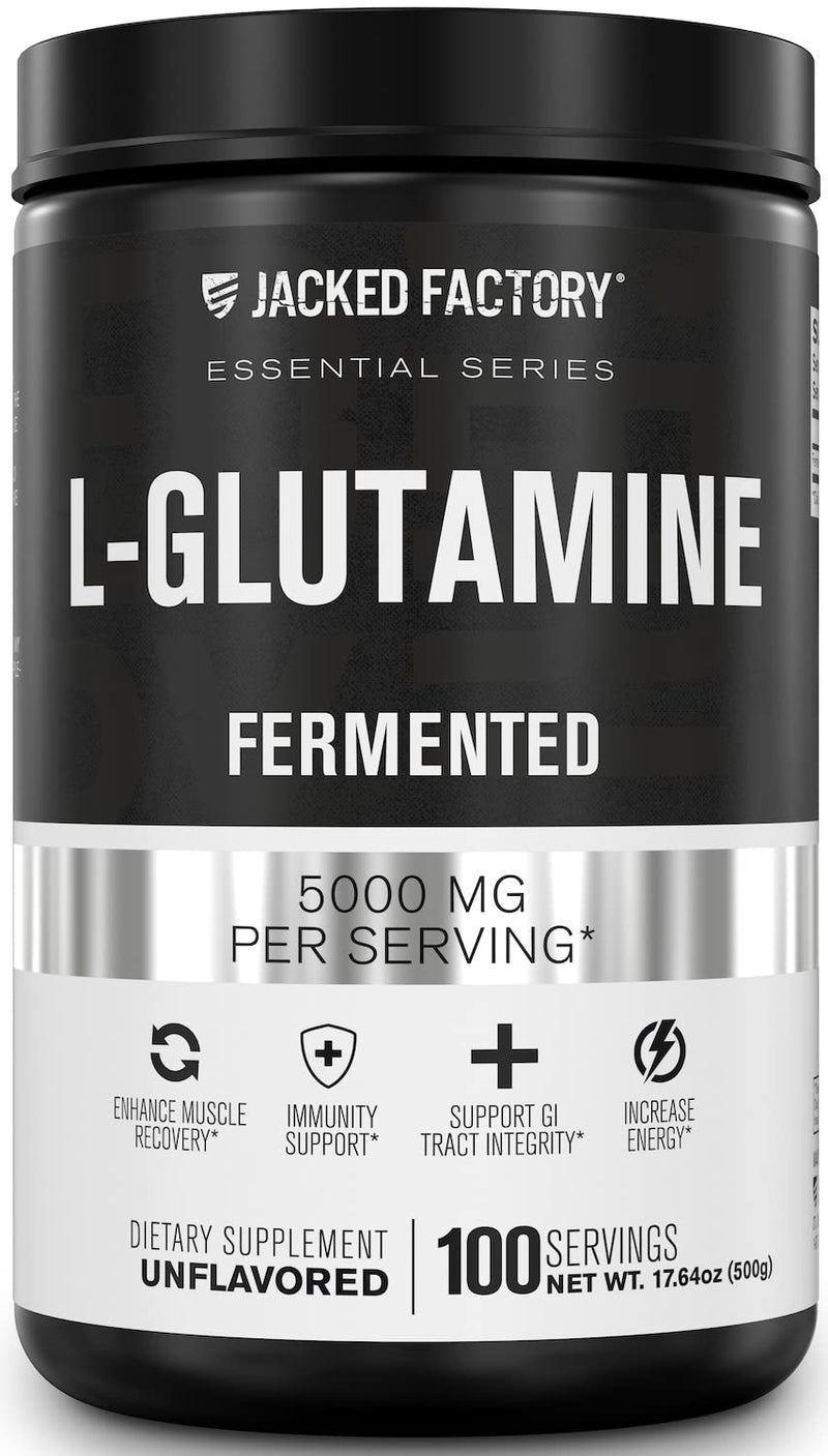 [Australia] - Jacked Factory L-Glutamine Powder 100 Servings - Vegan Fermented L Glutamine Supplement for Post Workout Muscle Recovery, Immunity, Digestive Health | No Artificial Filler - Unflavored 