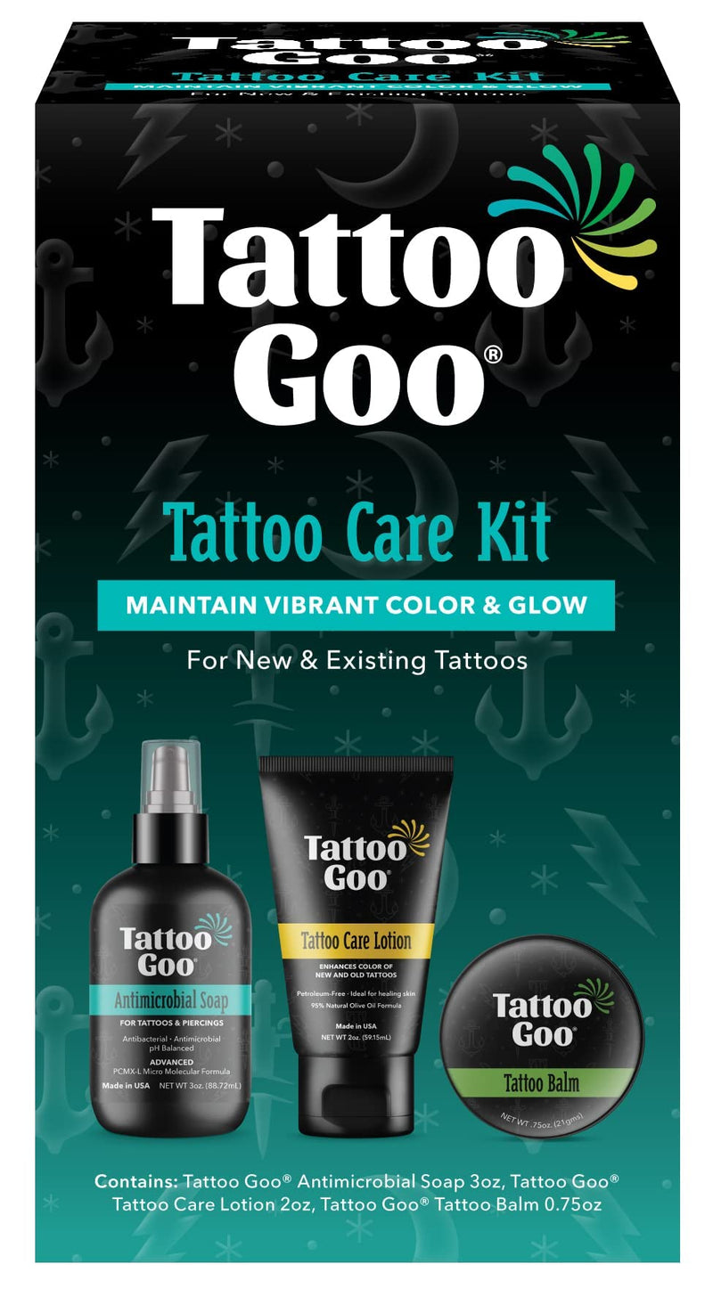 [Australia] - Tattoo Goo Aftercare Kit Includes Antimicrobial Soap, Balm, and Lotion, Tattoo Care for Color Enhancement + Quick Healing - Vegan, Cruelty-Free, Petroleum-Free (3 Piece Set) 