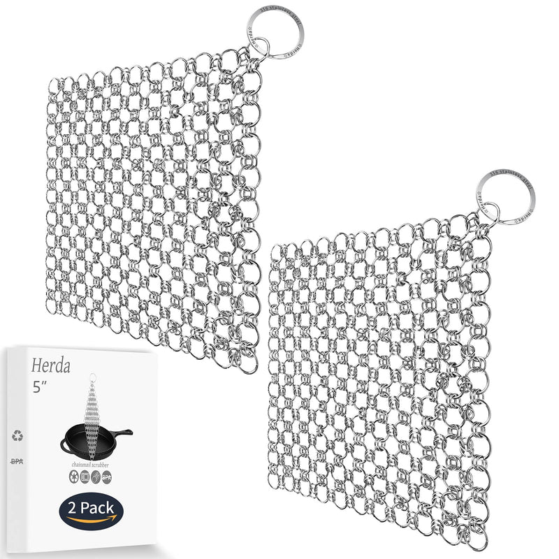 [Australia] - 2pcs 5"x5" Cast Iron Scrubber 316 Chain Mail Scrubber Cast Iron Cleaner-Chainmail Scrubber for Cast Iron Pans, Cast Iron Pan Pot Skillet Cleaner Scrubber for Cleaning Cast Iron,Dutch Ovens,Wok,Pots 