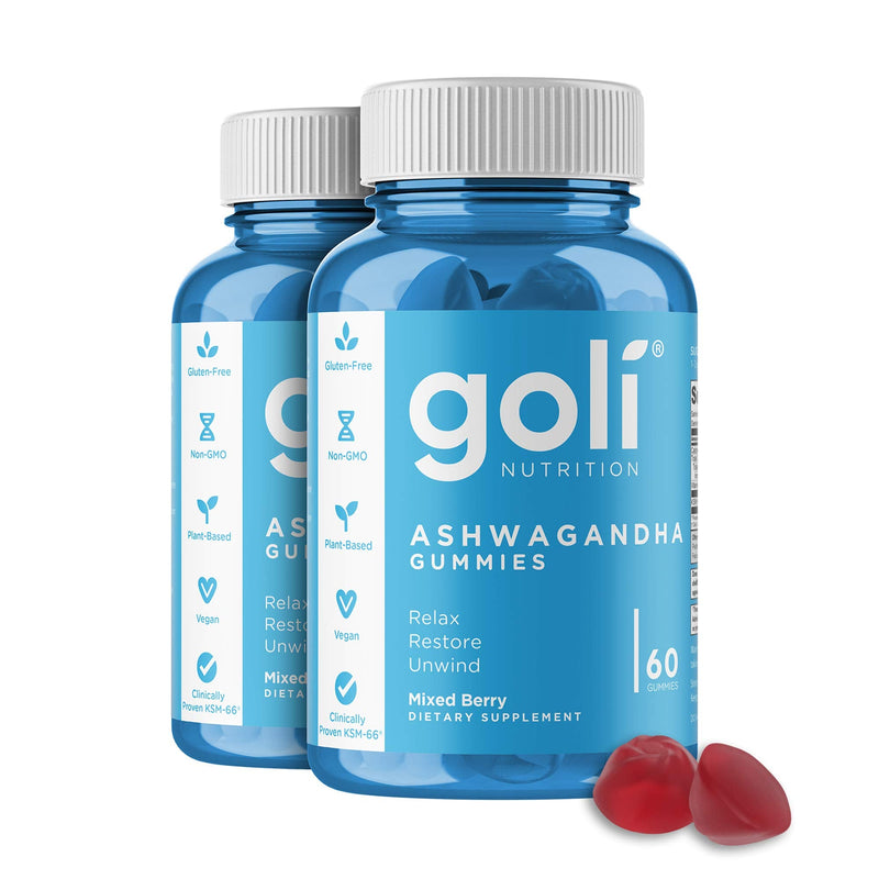 Goli Ashwagandha & Vitamin D Gummy 120 Count - Relax. Restore. Unwind. (Mixed Berry, KSM-66, Vegan, Plant Based, Non-GMO, Gluten-Free & Gelatin Free), Pack of 2 Mixed Berry