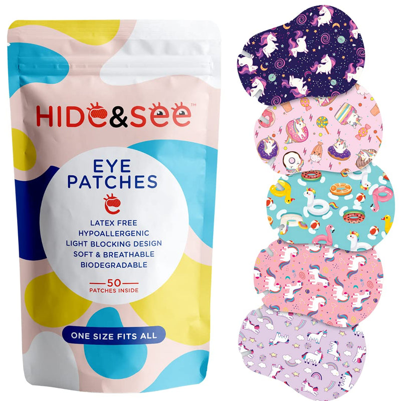 [Australia] - HIDE&SEE Kids Skincare Eye Patches - Lazy Eye & Amblyopia Treatment (Unicorn World) - Hypoallergenic, Fun & Comfortable (50 Pack) Unicorn World 