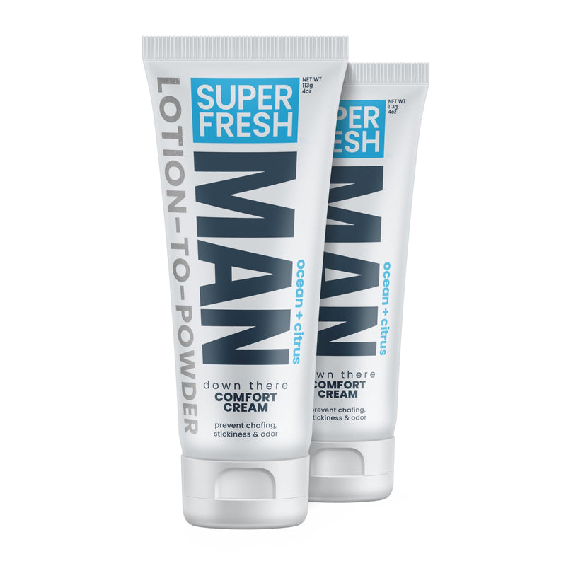 Super Fresh Ball Deodorant Powder Lotion for Men, Ocean Citrus, 4oz 2-Pack | Aluminum-Free Powder Lotion for Groin, Butt and Body, Controls Odor, Chafing, Itch and Sweat Daily, Ocean Citrus, 4oz 2-Pack Ocean + Citrus 4 Ounce (Pack of 2)