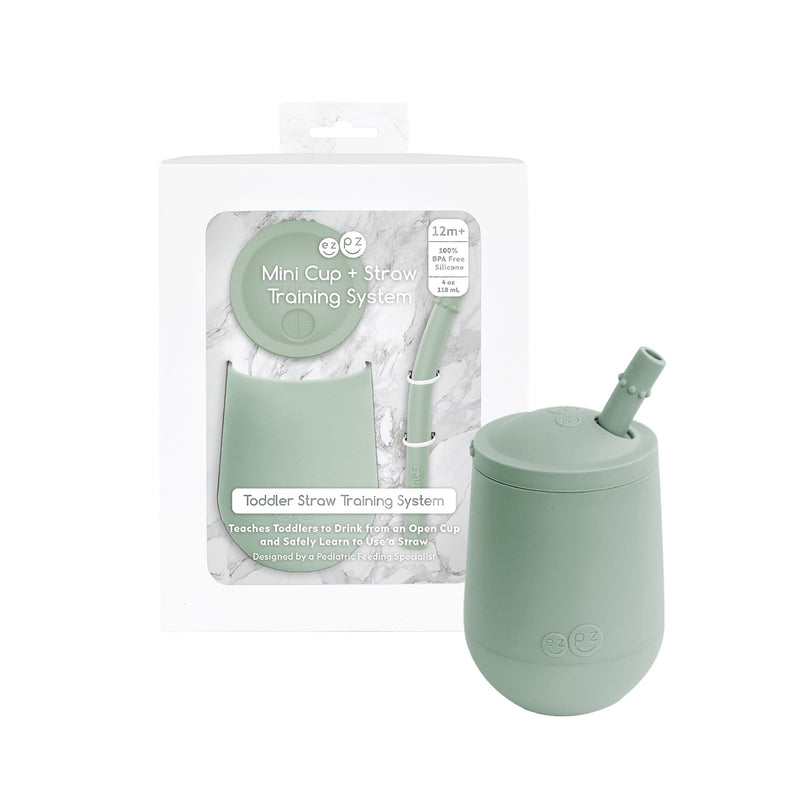 [Australia] - ezpz Mini Cup + Straw Training System (Sage) - 9 Months+ - 100% Silicone Training Cup for Infants + Toddlers - Designed by a Pediatric Feeding Specialist Sage 4 Ounces 