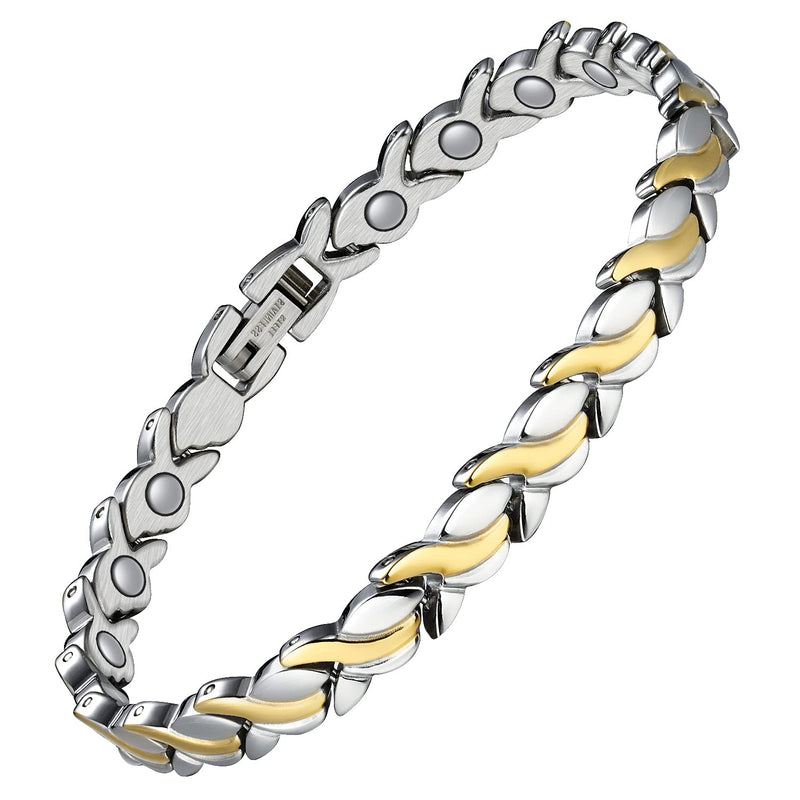 [Australia] - Magnetic Bracelets for Women, Ultra Strength 3500 Gauss Magnet Bracelet, Mermaid Titanium Steel Bracelets Jewelry Gifts for Women with Sizing Tool A-Silver and Gold 
