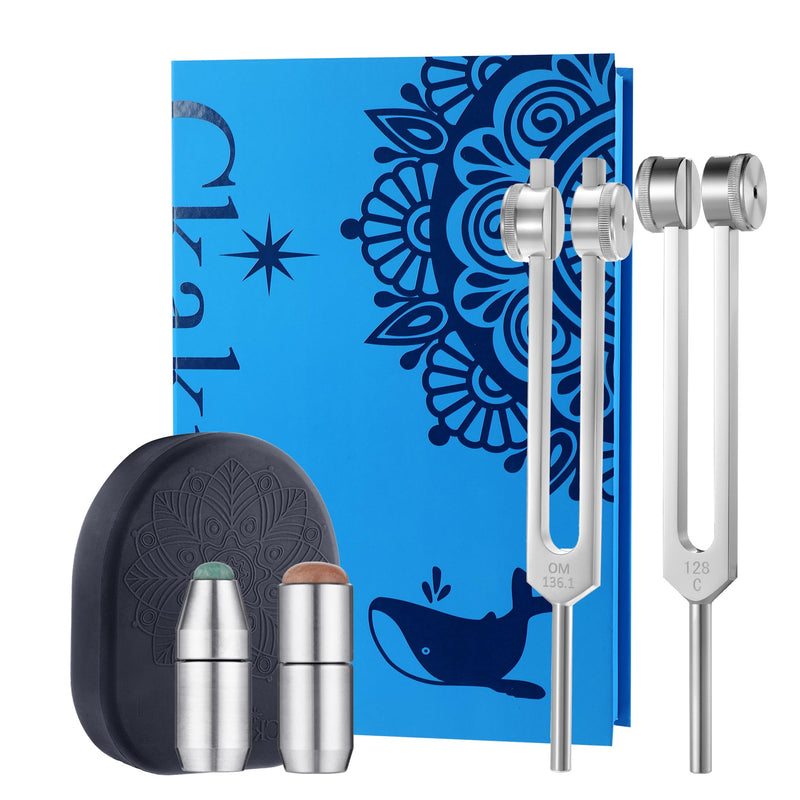 [Australia] - Pack of 2 Weighted Tuning Forks with Natural Gemstone Trigger Point for Sound &Body Healing, OTTO128& OM136.1, Zen Tools,Odorless Silicone Activator 