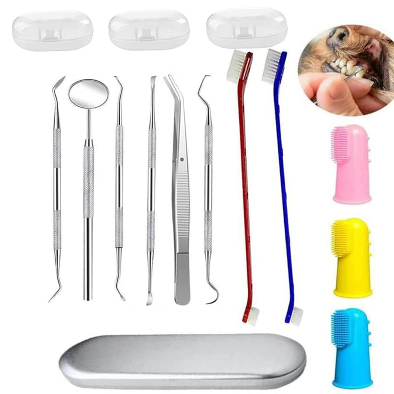 Teeth Cleaning Kit Dog Plaque Tartar Remover Tools Pet Dental Tooth Scaler and Scraper Silicone Finger Toothbrush for Puppy Cats Tooth Pick Stone Remover Dogs Oral Care Hygiene Cleaning Tools (12Pcs) 12 Count (Pack of 1) - PawsPlanet Australia