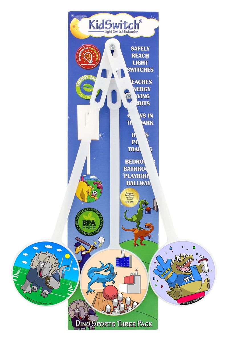 [Australia] - Light Switch Extender for Kids (3 Pack, Dinosaur Theme) - Glow in The Dark Toggle Switch Extension - Kids light switch extender - Quick Install, Easy Grab Extension, Award Winning 
