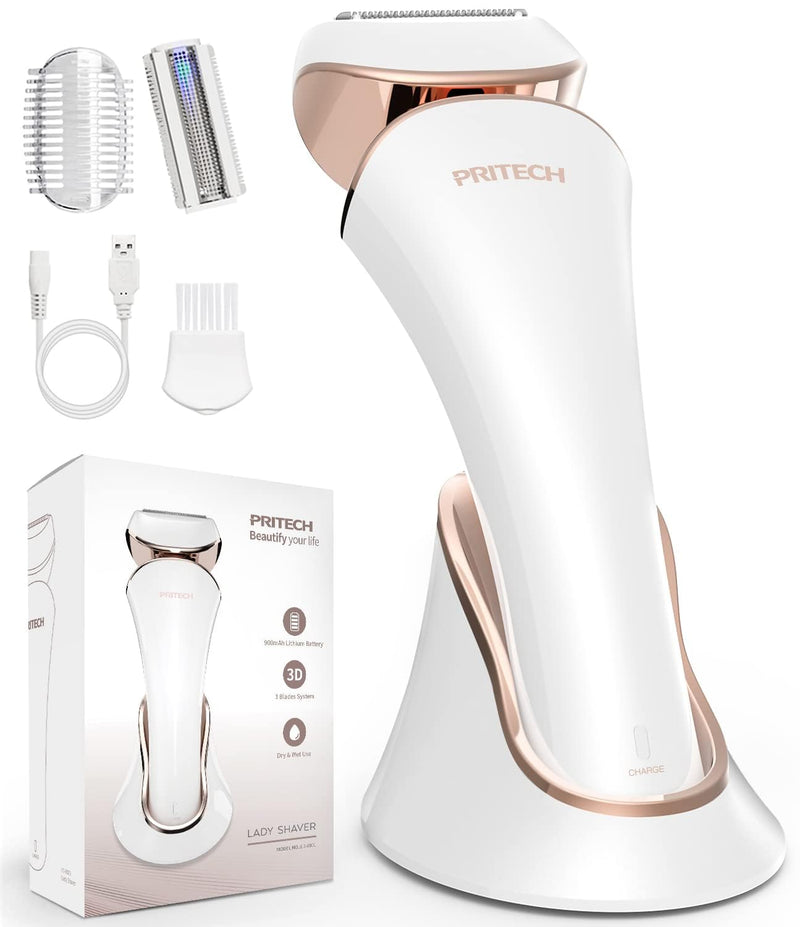PRITECH Electric Razor for Women - Rechargeable Shaver for Women Portable Lady Shaver for Legs, Arm, Underarms, Bikini, USB Rechargeable, Wet & Dry Waterproof Bikini Trimmer for Woman, Gold Gold+white