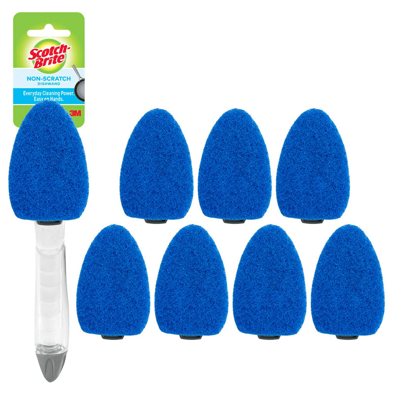 [Australia] - Scotch-Brite Non-Scratch Dishwand Kit, Includes 1 Wand & 7 Refill Pads, Keep Hands Out of the Mess Dishwand + 8 Refills 