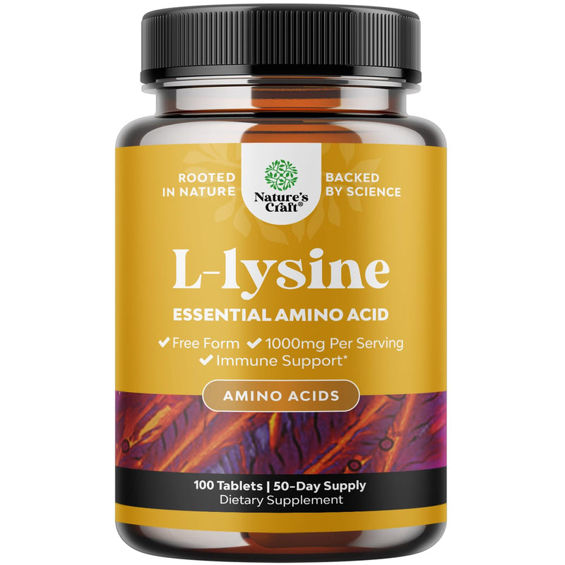 [Australia] - L Lysine 1000mg Free Form - High Strength L-Lysine Supplement for Eye Health Lip Care Collagen Synthesis and Immune Support - Essential Amino Acid Vegan Non-GMO 1000mg per Serving - 100 Tablets 100 Count (Pack of 1) 
