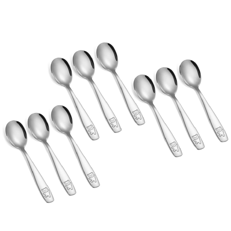 [Australia] - Pimoys 9 Pieces Toddler Spoons Kids Spoons, Kids Silverware Stainless Steel Toddler Utensils Metal Kids Cutlery Set Baby and Children Safe Flatware, Perfect for Small Hands 9 Silver Spoons 
