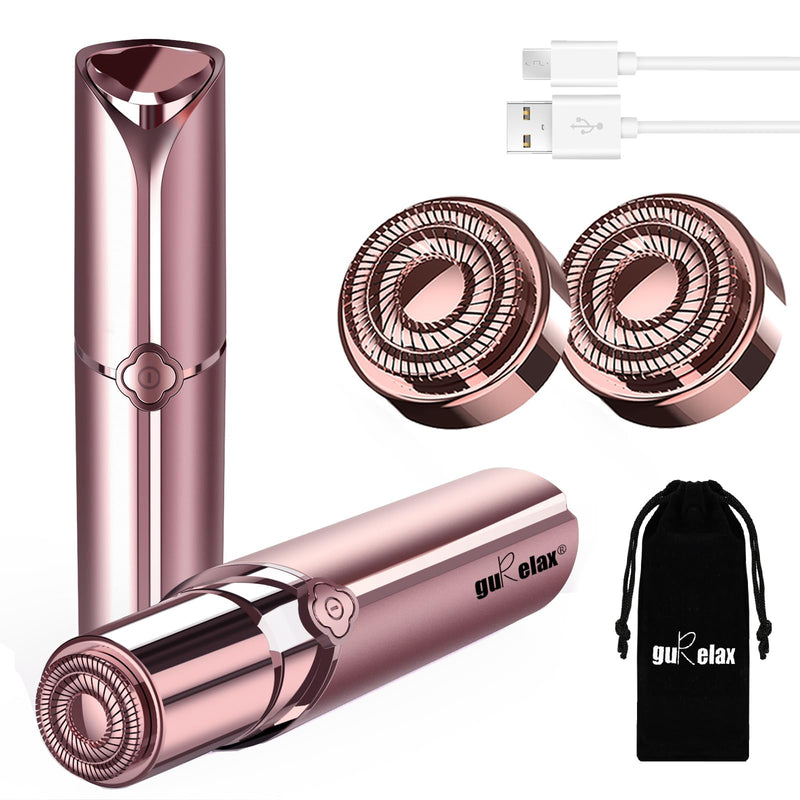 [Australia] - Facial Hair Removal for Women, Electric Painless Rechargeable Facial Hair Remover for Face, Lip, Chin with 2 x Replacement Heads Pink+2 Heads 